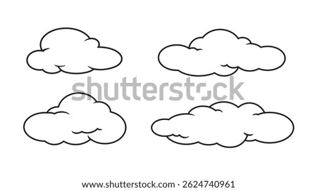 Four Kind of Clouds in Outline Vector Illustration isolated on white background, eps