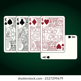 Four of a Kind combination, Poker playing cards set. Vector illustration.