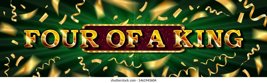Four of a kind. Illustration Online Poker casino banner with a mobile phone, chips, playing cards and dice. Marketing Luxury Banner Jackpot Online Casino with Smartphone. Empty advertising poster.