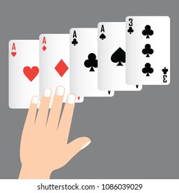 four of kind poker winning, playing card concept, vector illustration