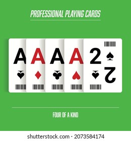 Four of a Kind, Winning Hand Poker. Professional Playing Cards with Bar code. Aces, Spades, Diamonds, Clubs and Hearts Card. Online Gambling, Betting and Casino, Vegas - Vector