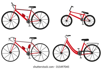 Four kinds of bicycles: mountain (or cross-country), road, city and bmx bike.
