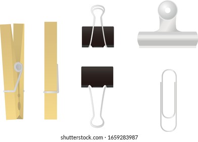 Four kinds of clips on the white background. Vector illustration.
