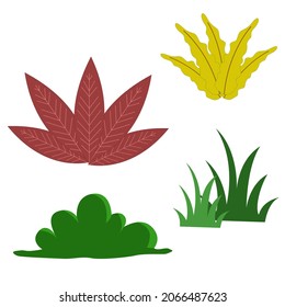 four kinds of colorful grass. for children's books or complementary background images. a simple flat vector design.