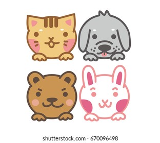Four kinds of cute animals:cat,dog,bear,rabbit