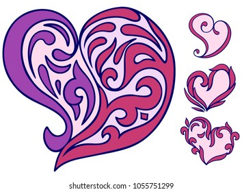 Four kinds of hearts, with ornaments.