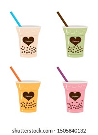 Four kinds of tapioca drink bubble tea cups set collection