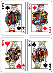 Four Kings Figures Inspired By Playing Cards French Tradition. All The Figures Are Inside A Playing Card Frame