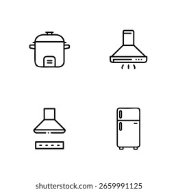 Four kitchen appliance icons including slow cooker range hood refrigerator vector