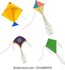 four kites of set . Illustration flying kite vector