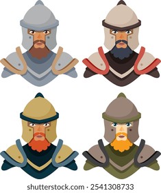 Four knights in colorful medieval armor