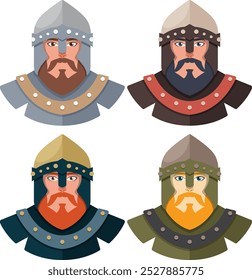 Four knights in different colored armor