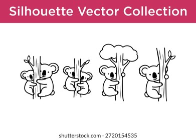 Vier Koalas Silhouette, Vektorgrafik einzeln auf weißem Hintergrund