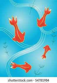 Four koi style fish circling in a stylized pond. This illustration is repeatable in a tile formation.