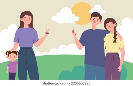four korean family members in landscape