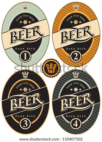 four labels for beer in a retro style