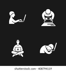 four laptop and people icons