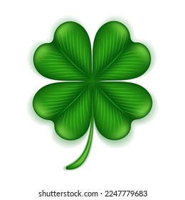 Four leaf clover 3d isolated on white background. Clover leaf, the symbol of St. Patrick's Day and the national emblem of Ireland. Vector illustration.