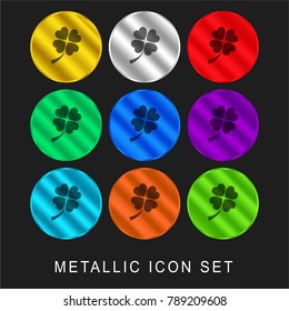 Four leaf clover 9 color metallic chromium icon or logo set including gold and silver
