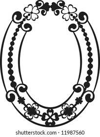Four leaf clover with abstract roses in a frame design element, One color.