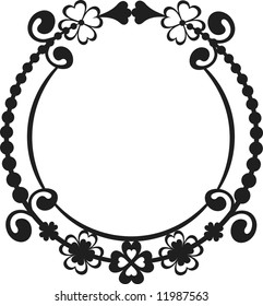 Four leaf clover with abstract roses in a frame design element, One color.