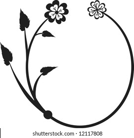 Four leaf clover with abstract roses in a frame design element, One color.