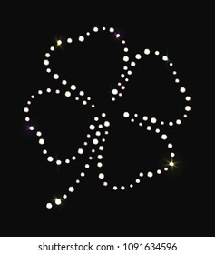Four leaf clover of beautiful gems on black background, good luck symbol