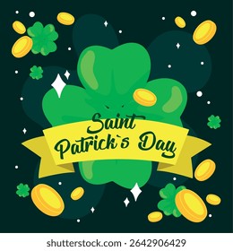 Four leaf clover with coins. Vector illustration