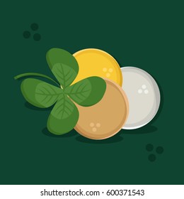 Four leaf clover and coins - vector illustration