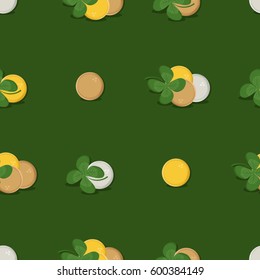 Four leaf clover and coins - vector background