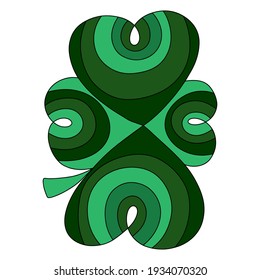 Four leaf clover colorful clipart stock vector illustration. Cartoon irish fortune symbol ornamental illustration. Funny cartoon green clover for St. Patrick's Day. Spring irish hand drawn clover 