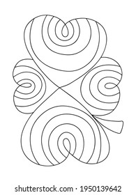 Four leaf clover coloring page for kids stock vector illustration. Funny irish lucky charm clover leaf black outline isolated on white. Celtic culture good luck symbol. Happy St Patrick's Day coloring