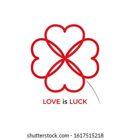 Four leaf clover composed of hearts isolated on white. Love and luck concept. vector Illustration