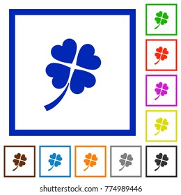 Four leaf clover flat color icons in square frames on white background