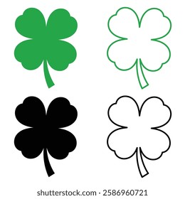 four leaf clover flat icon set isolated on white  background.