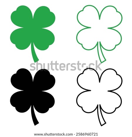 four leaf clover flat icon set isolated on white  background.