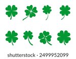 Four leaf clover flat vector icon set. Clover sign and symbol. Four leaf clover flower simple vector illustrations.