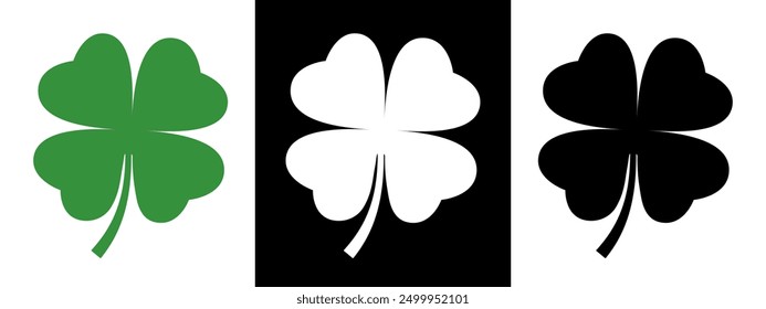 Four leaf clover flat vector icon set. Clover sign and symbol. Four leaf clover flower simple vector illustrations.