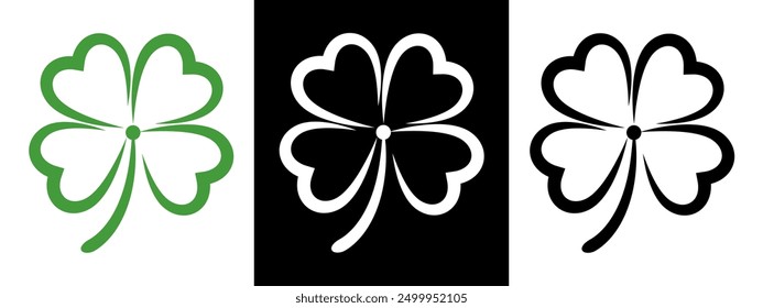Four leaf clover flat vector icon set. Clover sign and symbol. Four leaf clover flower simple vector illustrations.