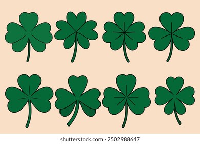 Four Leaf Clover Flat Vector Icon Set. Good luck four leaf clover flat icon. Lucky Shamrock Flat Design St. Patrick's Day Icon. cloverleaf isolated on white background.