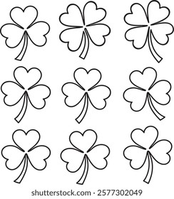 Four leaf clover flat vector icon set. Clover sign and symbol. Four leaf clover flower simple vector illustrations.