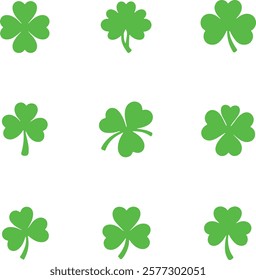 Four leaf clover flat vector icon set. Clover sign and symbol. Four leaf clover flower simple vector illustrations.