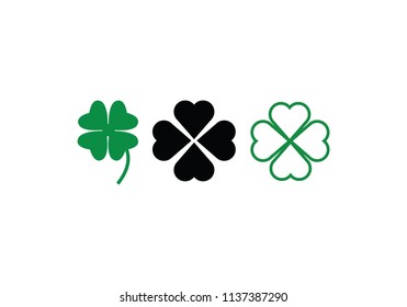 Four leaf clover flower set nature luck symbol Patrick's day celebration