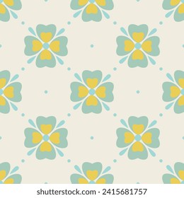 Four leaf clover folk retro seamless pattern