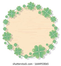 Four leaf clover frame. (frame, wooden background) Decoration, ornament