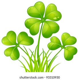 Four leaf clover with green grass, vector illustration for St. Patrick's day
