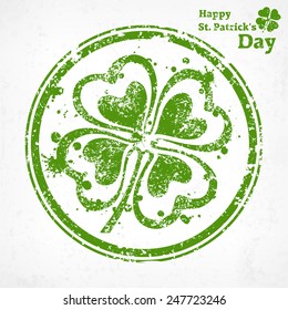 Four leaf clover grunge in round, vector illustration for St. Patrick's day 