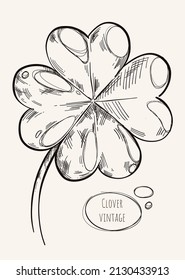 Four leaf clover hand drawn vector illustration for St. Patrick's Day. Vintage artwork with rough shading. Drawing with pen or pencil on paper. Quick simple sketch. Outline decorative element. 