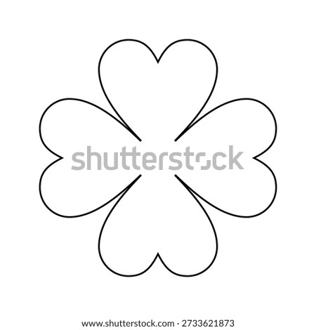 Four Leaf Clover with Heart Shaped Petals Outline Vector Illustration