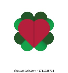 trébol y corazón de cuatro hojas, símbolo de suerte en relación